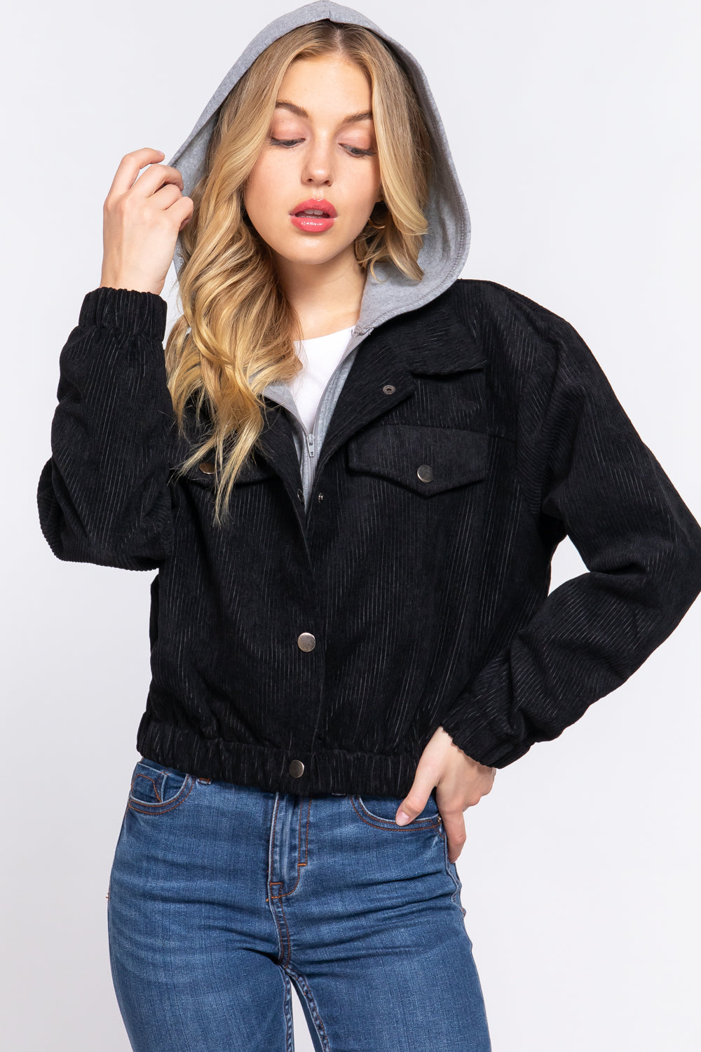 Long Slv Hooded Corduroy Jacket - 5 colors - women's jacket at TFC&H Co.