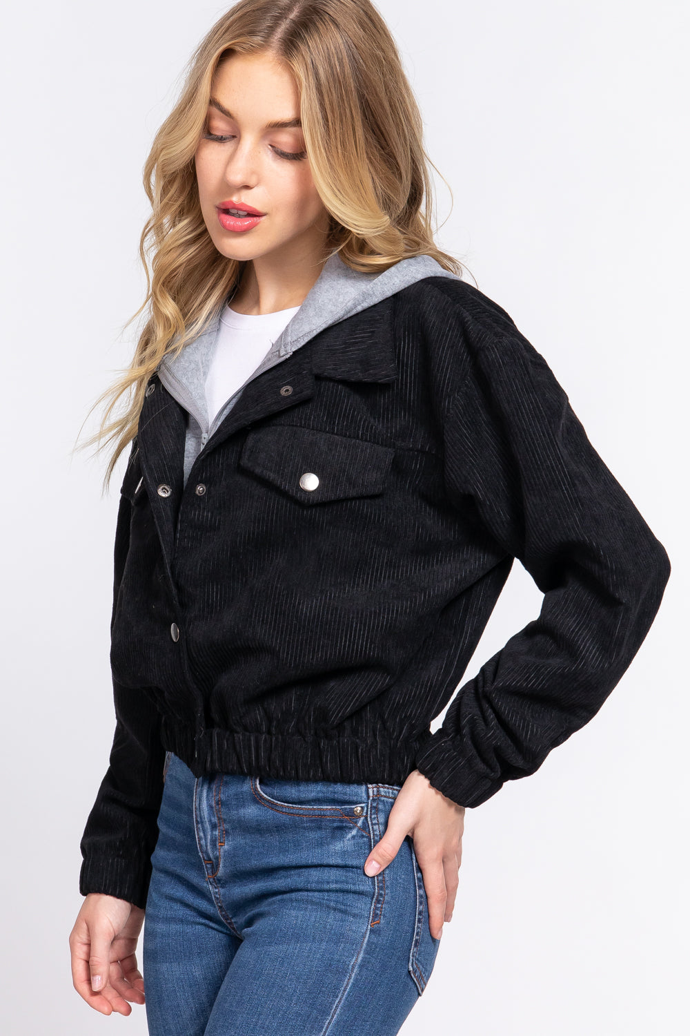 Long Slv Hooded Corduroy Jacket - 5 colors - women's jacket at TFC&H Co.