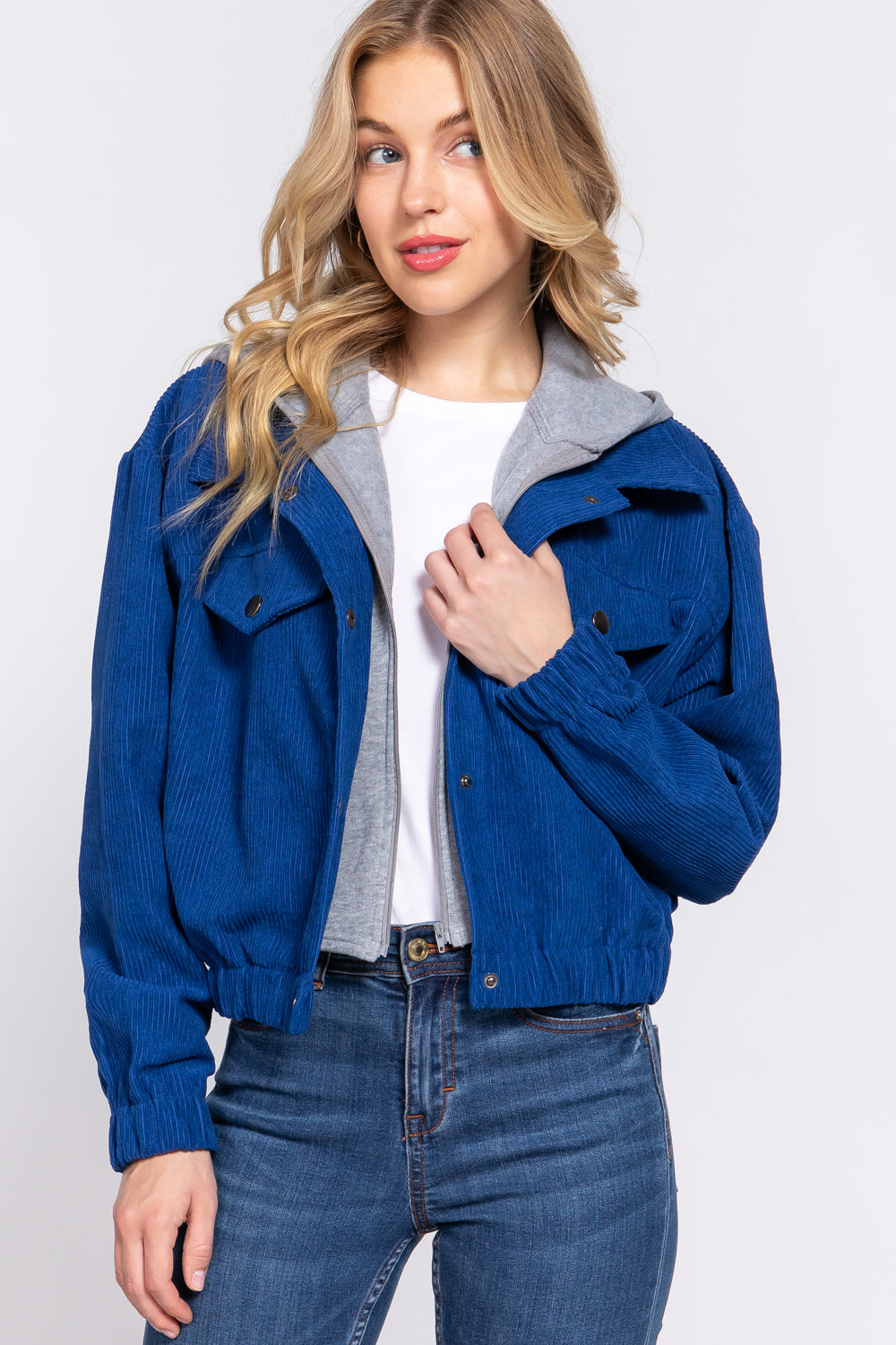 Long Slv Hooded Corduroy Jacket - 5 colors - women's jacket at TFC&H Co.