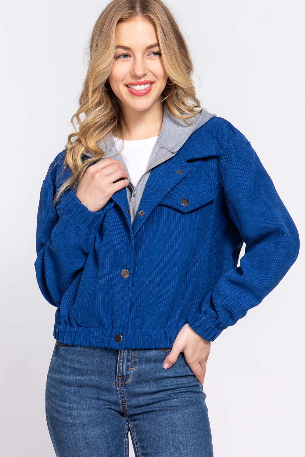 Long Slv Hooded Corduroy Jacket - 5 colors - women's jacket at TFC&H Co.