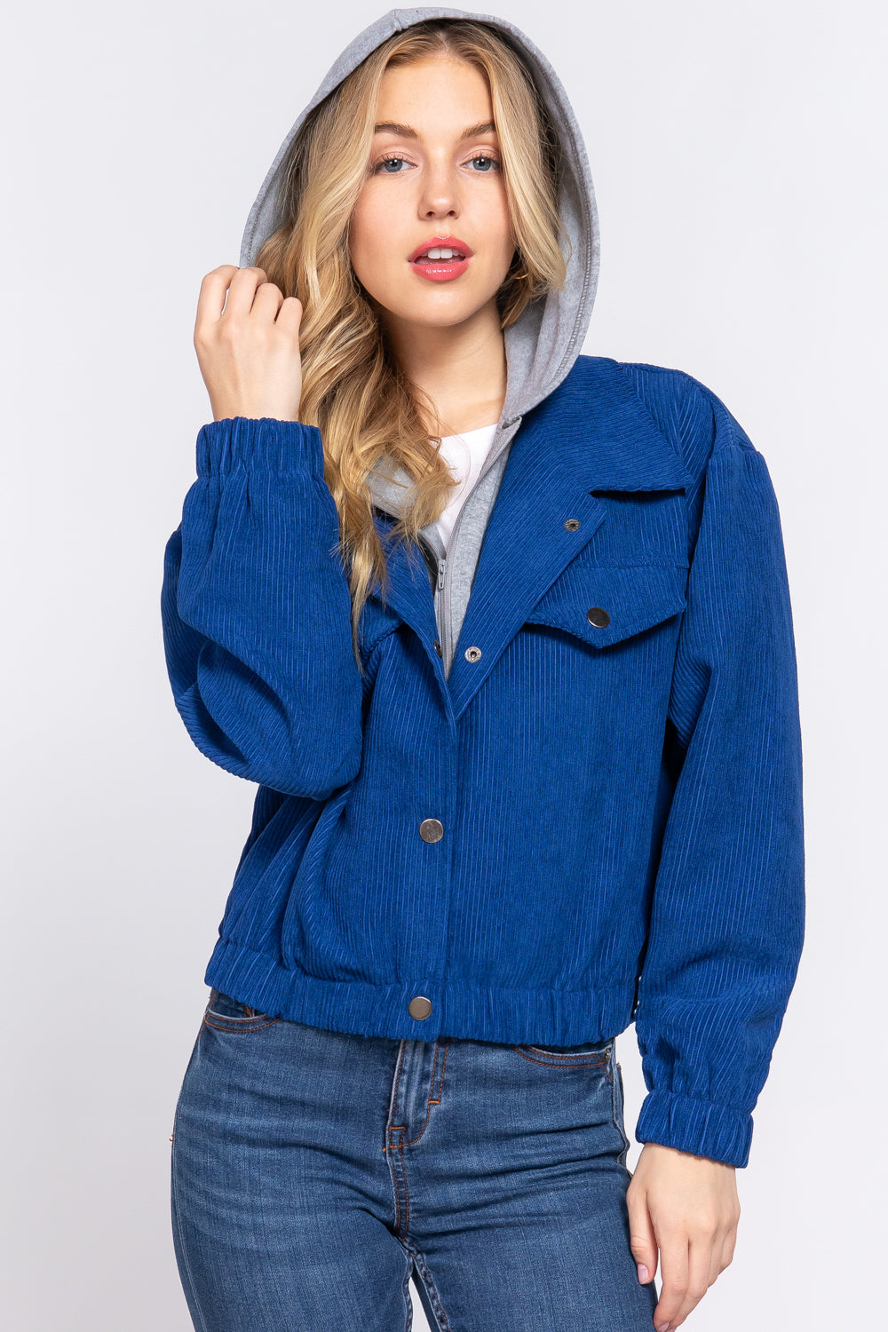 Long Slv Hooded Corduroy Jacket - 5 colors - women's jacket at TFC&H Co.