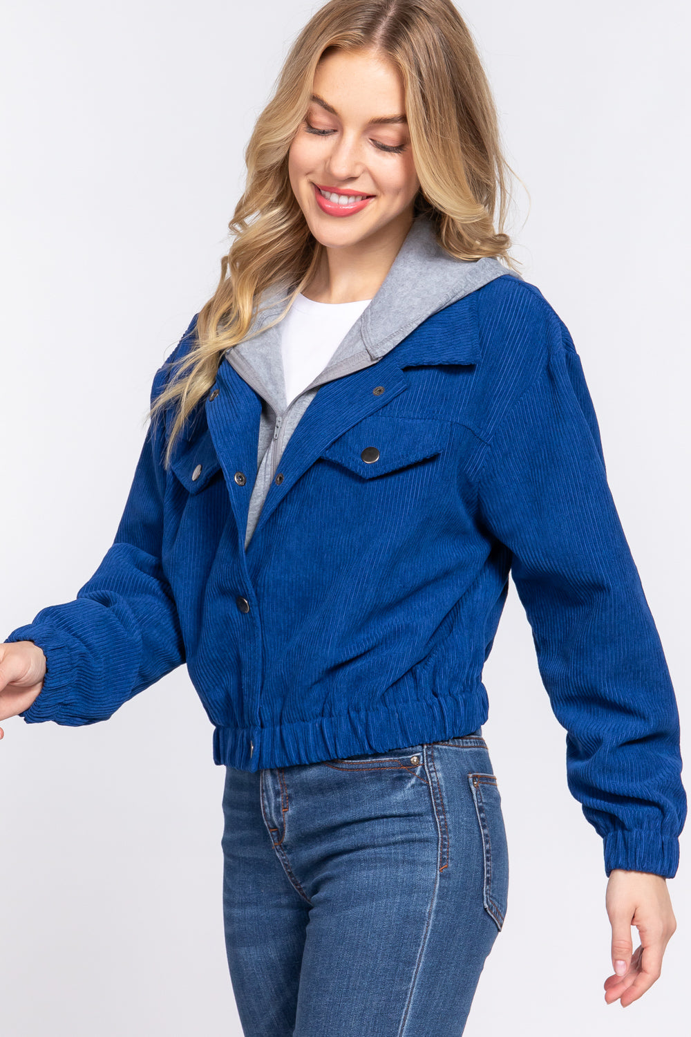 Long Slv Hooded Corduroy Jacket - 5 colors - women's jacket at TFC&H Co.