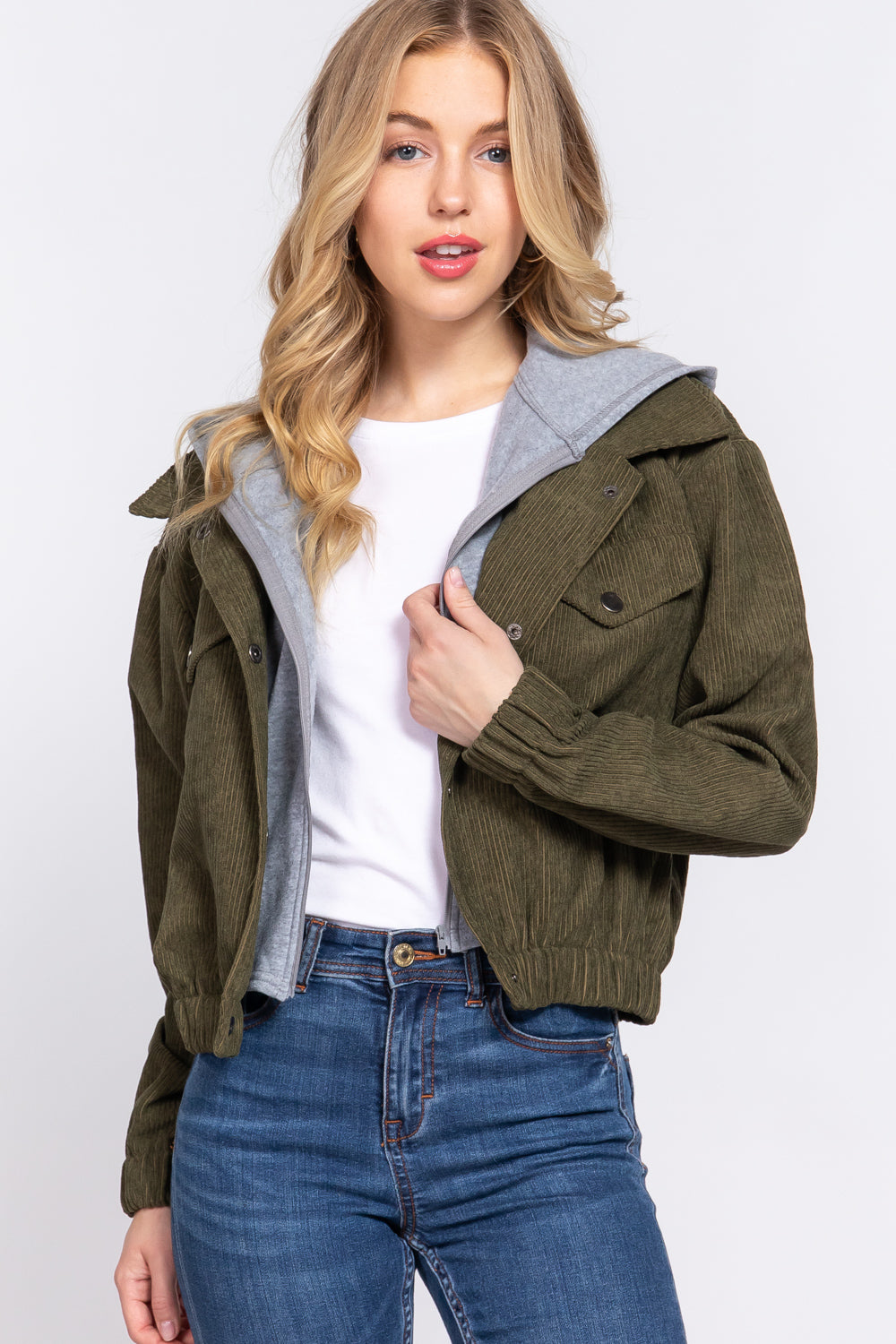 Long Slv Hooded Corduroy Jacket - 5 colors - women's jacket at TFC&H Co.