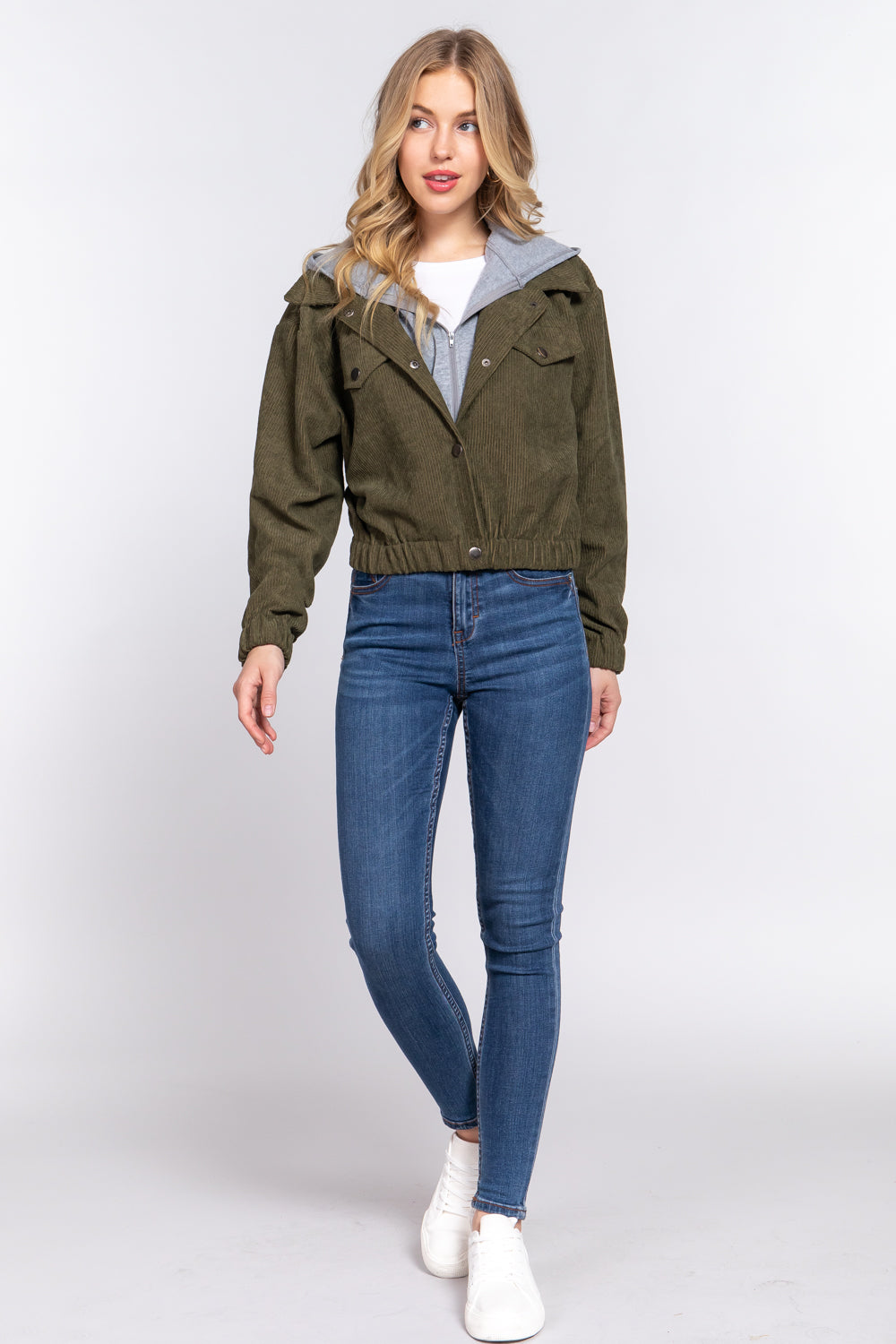 Long Slv Hooded Corduroy Jacket - 5 colors - women's jacket at TFC&H Co.