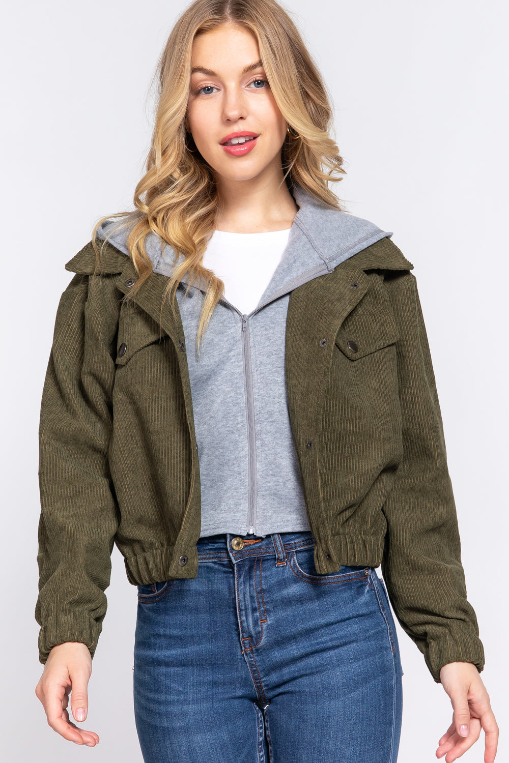 Long Slv Hooded Corduroy Jacket - 5 colors - women's jacket at TFC&H Co.