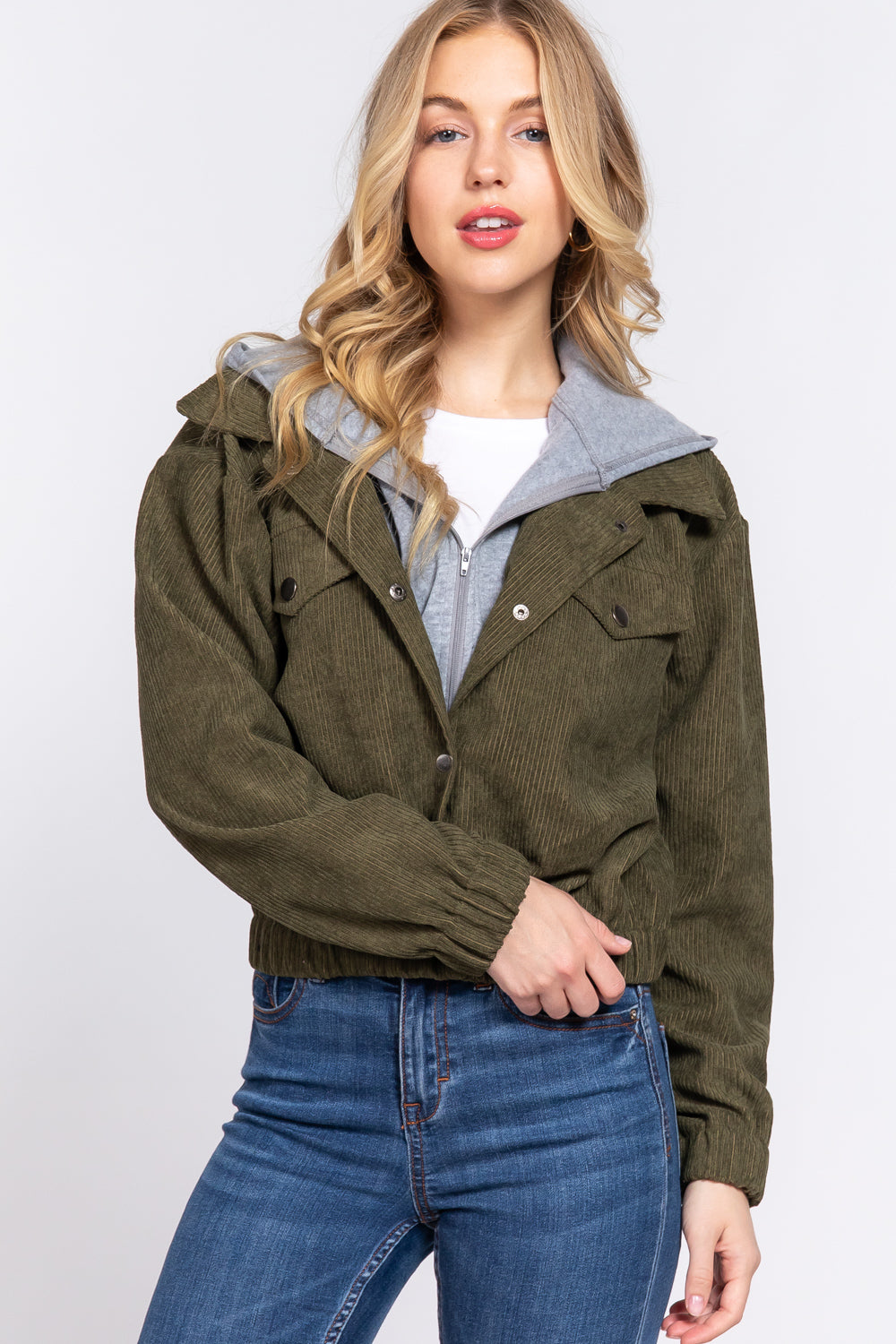 Long Slv Hooded Corduroy Jacket - 5 colors - women's jacket at TFC&H Co.