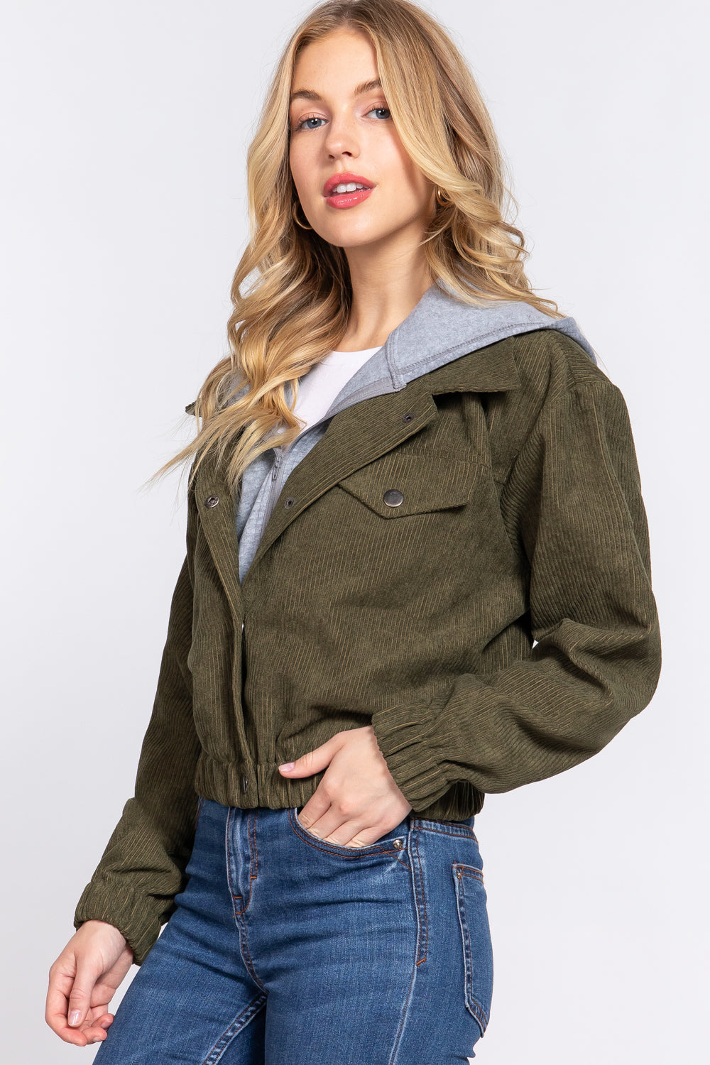 Long Slv Hooded Corduroy Jacket - 5 colors - women's jacket at TFC&H Co.