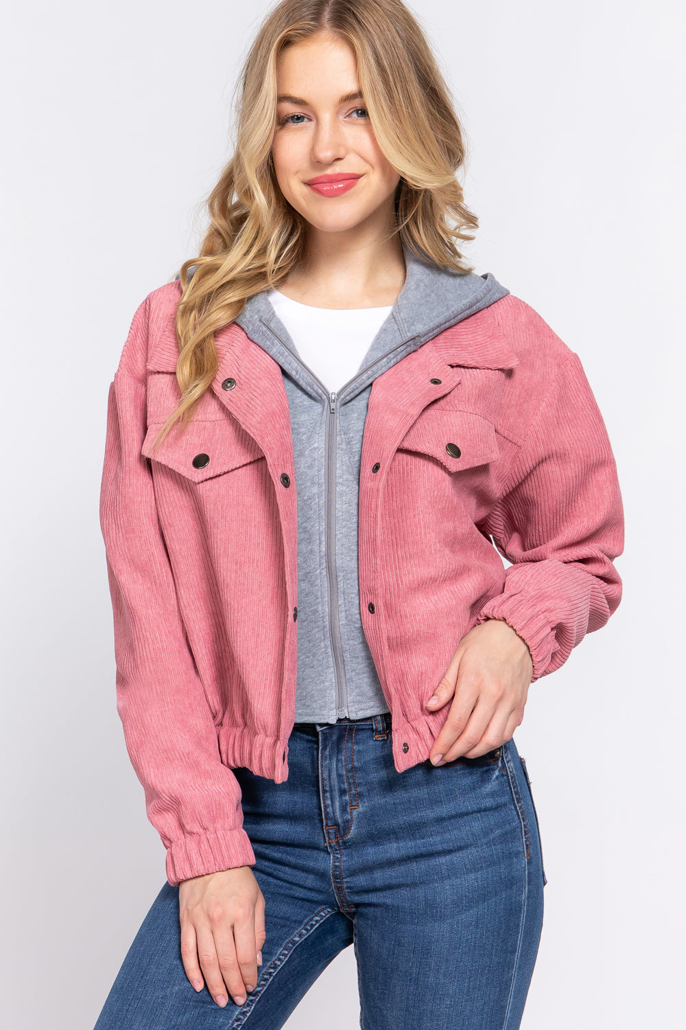 Long Slv Hooded Corduroy Jacket - 5 colors - women's jacket at TFC&H Co.