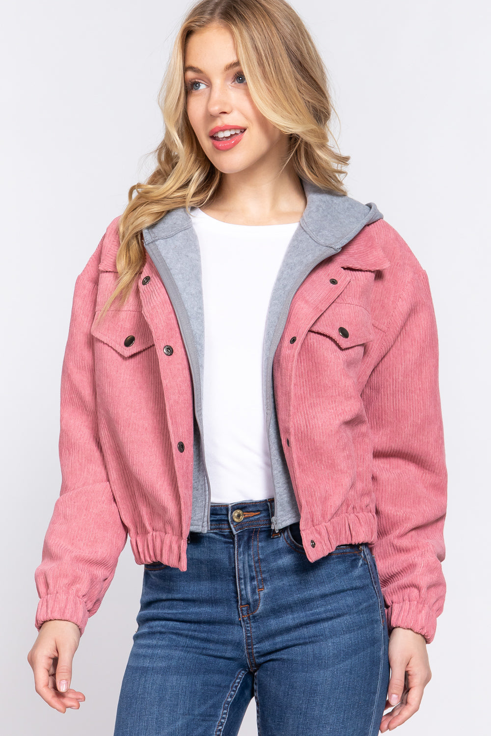 Long Slv Hooded Corduroy Jacket - 5 colors - women's jacket at TFC&H Co.