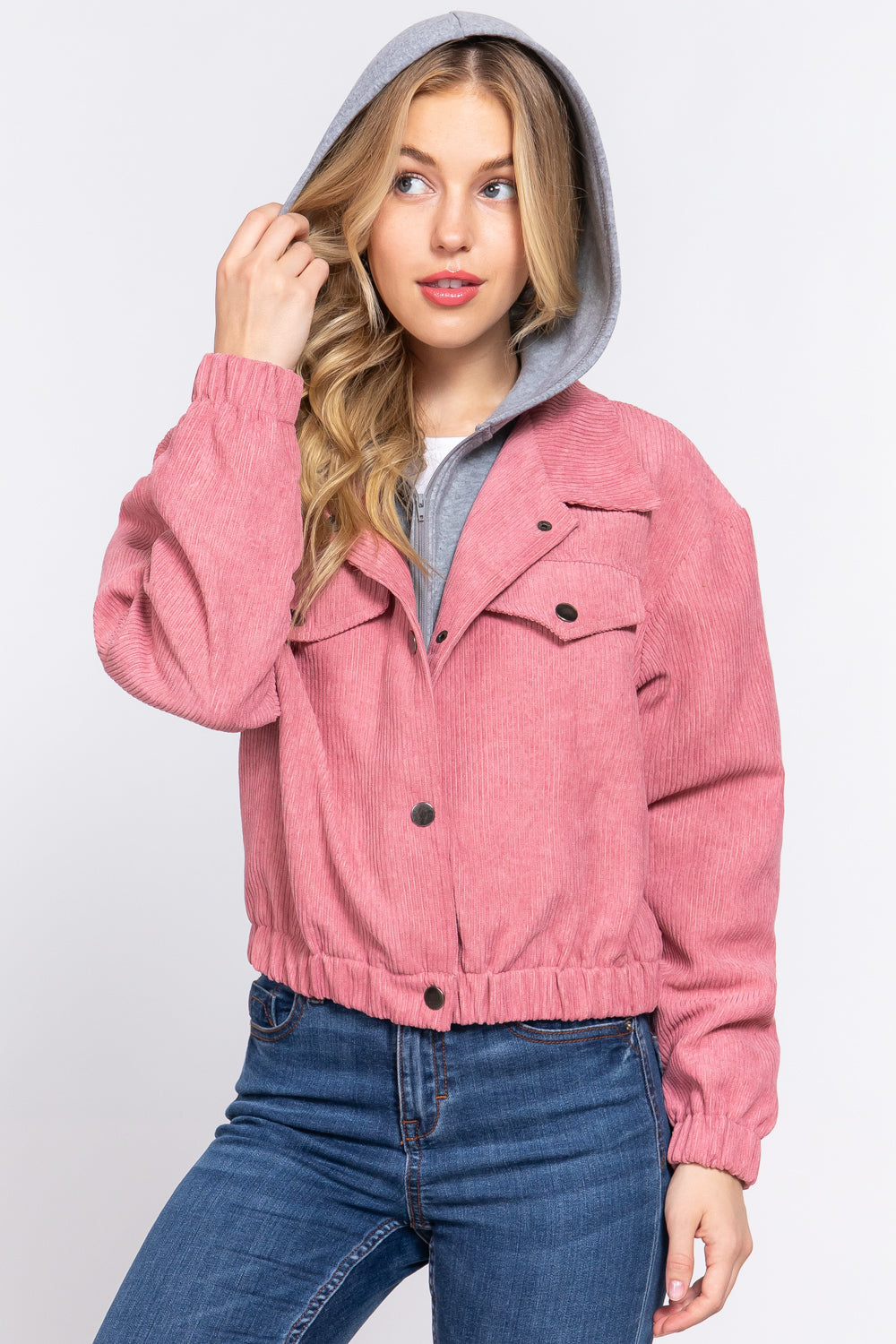 Long Slv Hooded Corduroy Jacket - 5 colors - women's jacket at TFC&H Co.