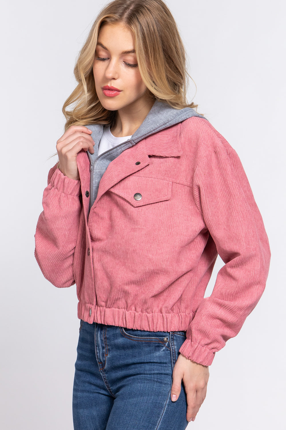 Long Slv Hooded Corduroy Jacket - 5 colors - women's jacket at TFC&H Co.