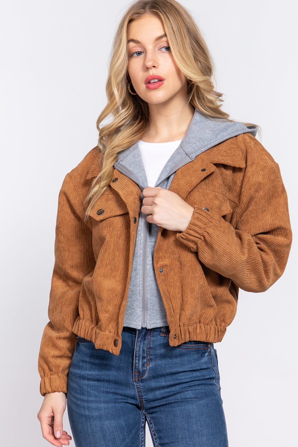 Long Slv Hooded Corduroy Jacket - 5 colors - women's jacket at TFC&H Co.