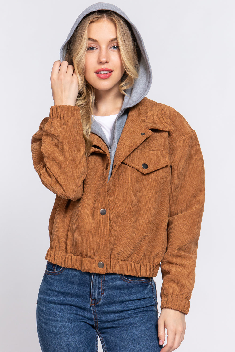 Long Slv Hooded Corduroy Jacket - 5 colors - women's jacket at TFC&H Co.