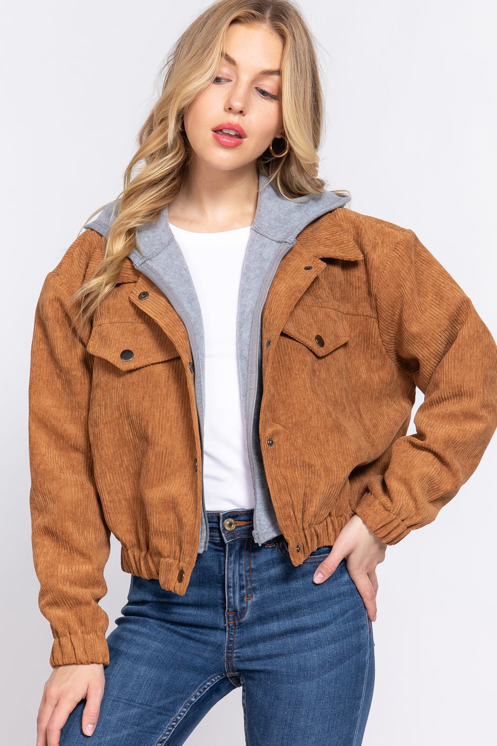 Long Slv Hooded Corduroy Jacket - 5 colors - women's jacket at TFC&H Co.
