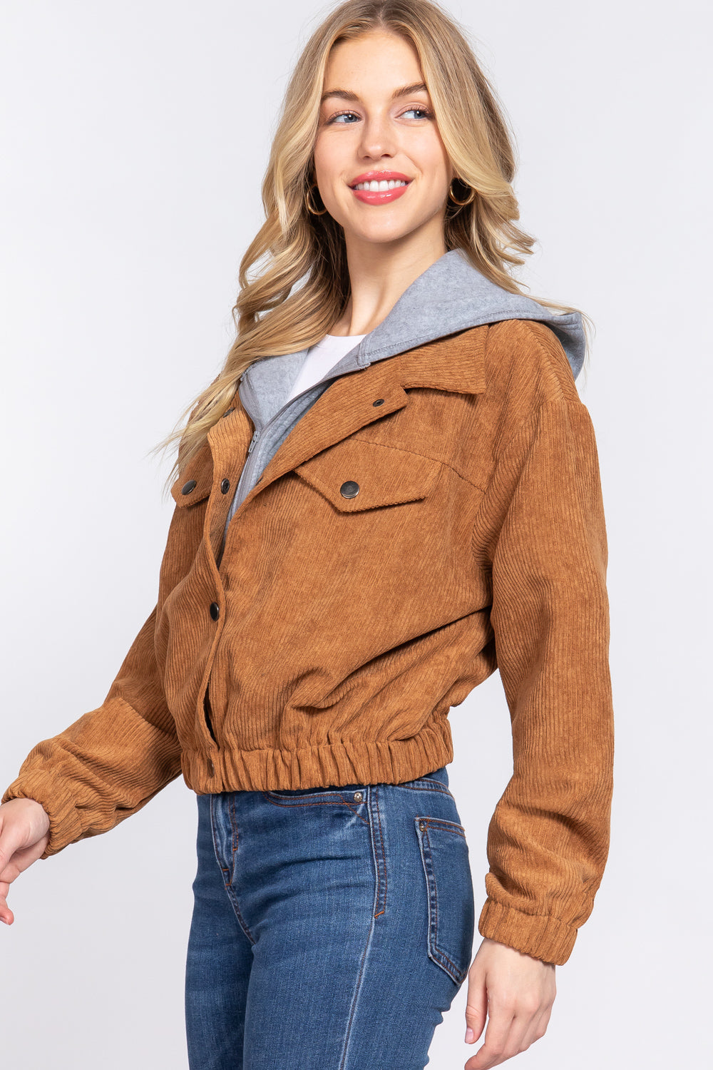 Long Slv Hooded Corduroy Jacket - 5 colors - women's jacket at TFC&H Co.
