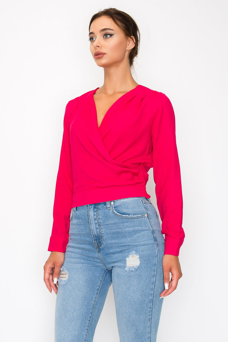 Front Wrap Surplice Neck Top - 5 colors - women's shirt at TFC&H Co.