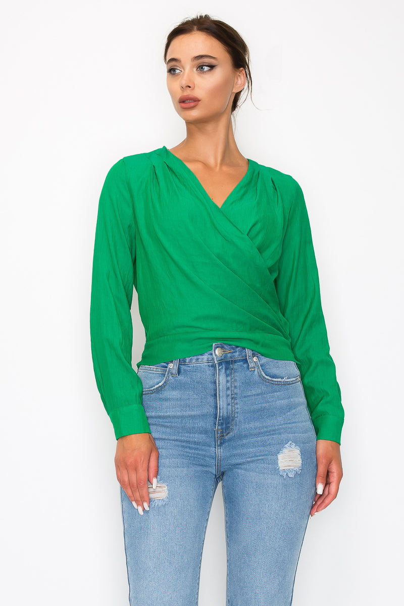 Front Wrap Surplice Neck Top - 5 colors - women's shirt at TFC&H Co.