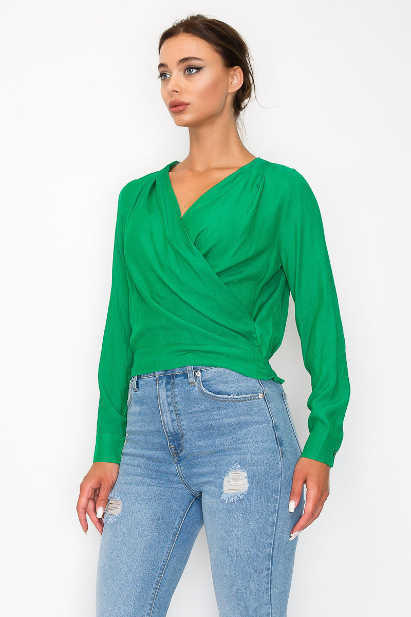 Front Wrap Surplice Neck Top - 5 colors - women's shirt at TFC&H Co.