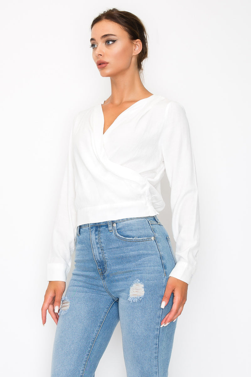 Front Wrap Surplice Neck Top - 5 colors - women's shirt at TFC&H Co.
