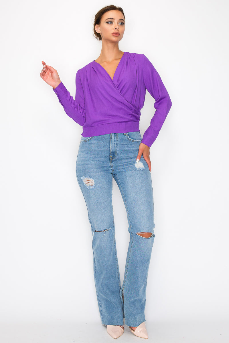 Front Wrap Surplice Neck Top - 5 colors - women's shirt at TFC&H Co.