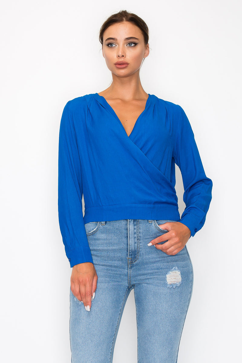 Front Wrap Surplice Neck Top - 5 colors - women's shirt at TFC&H Co.