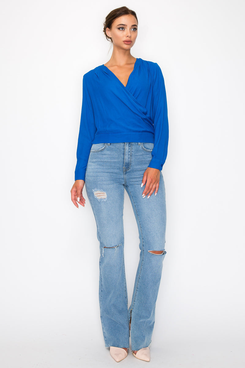 Front Wrap Surplice Neck Top - 5 colors - women's shirt at TFC&H Co.