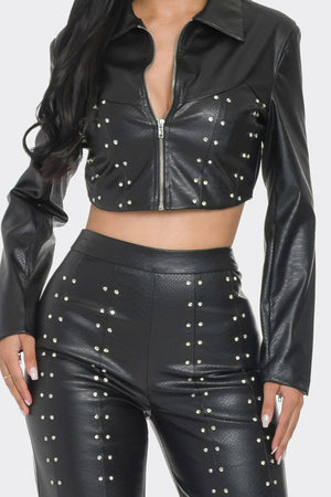 - Faux Leather Set With Rhinestones - 2 colors - womens pant set at TFC&H Co.