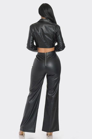 - Faux Leather Set With Rhinestones - 2 colors - womens pant set at TFC&H Co.