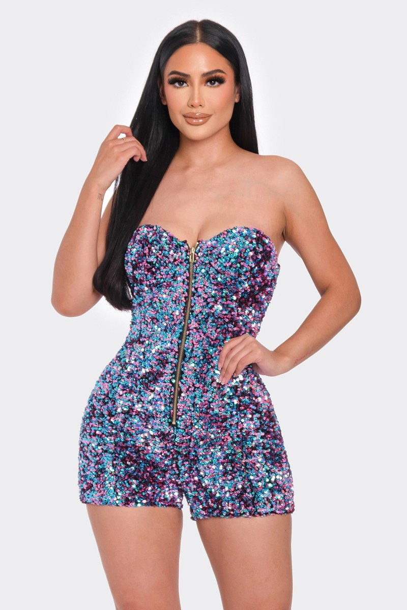 Blue Pink - Multi Sequins Tube Top Romper - 3 colors - womens romper at TFC&H Co.