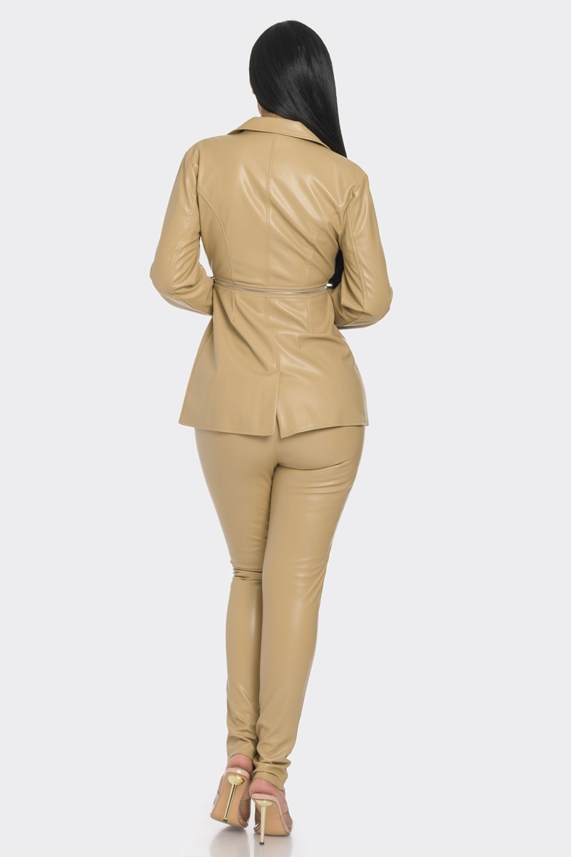 - Pu Leather Zipper Pant Set - 2 colors - womens pants set at TFC&H Co.