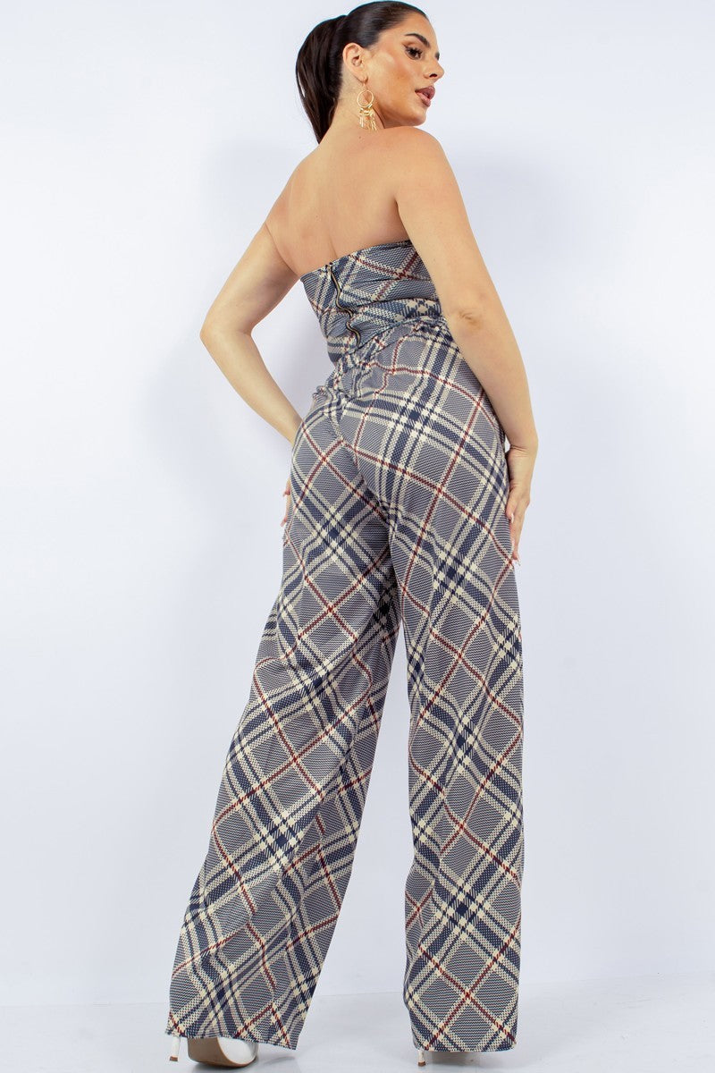 - Plaid Bustier Top & Wide Pants Outfit Set - womens pants set at TFC&H Co.