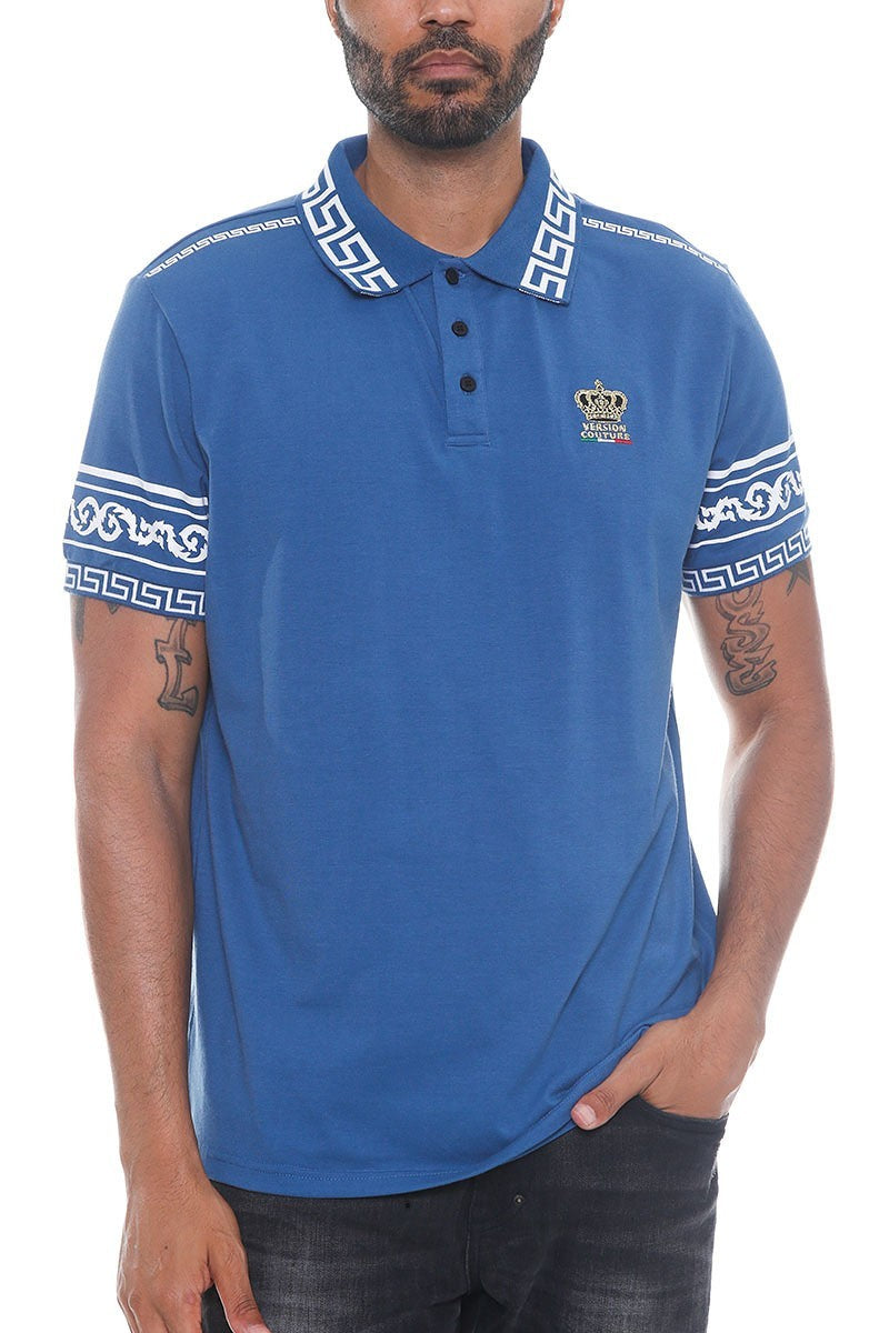 Blue - Version Couture Men's Polo Button Down Shirt - 4 colors - mens polo shirt at TFC&H Co.