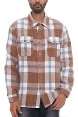 Mocha/Grey - Men's Checkered Soft Flannel Shacket - 8 colors - mens button-up shirt at TFC&H Co.