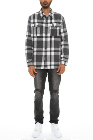 Grey/Black - Men's Checkered Soft Flannel Shacket - 8 colors - mens button-up shirt at TFC&H Co.