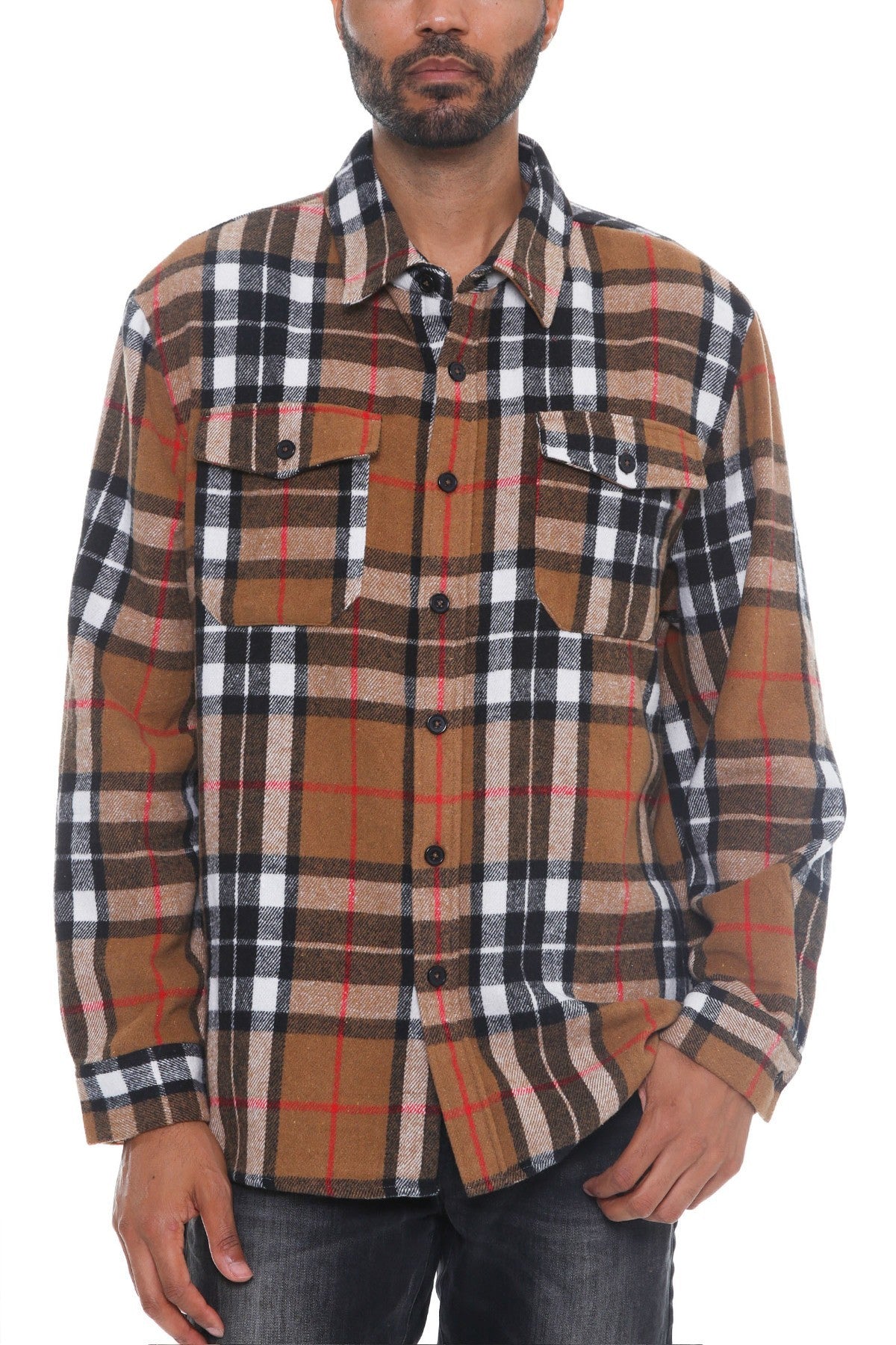 Camel - Men's Checkered Soft Flannel Shacket - 8 colors - mens button-up shirt at TFC&H Co.