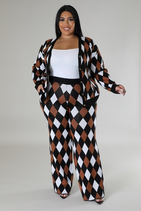 Black/Multi - Voluptuous (+) Long Sleeve Stretch Pants Outfit Set - 3 colors - womens pants set at TFC&H Co.