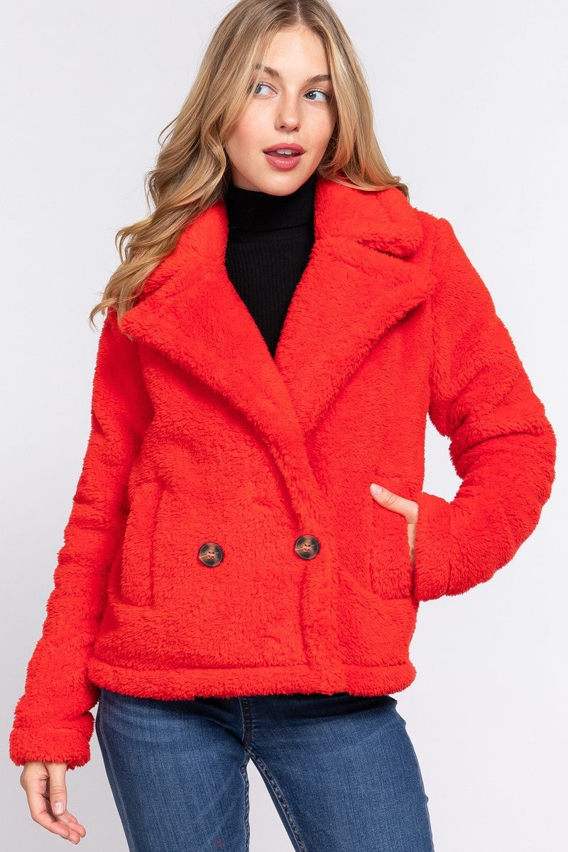 Orange/Red - Faux Fur Sherpa Jacket - womens jacket at TFC&H Co.