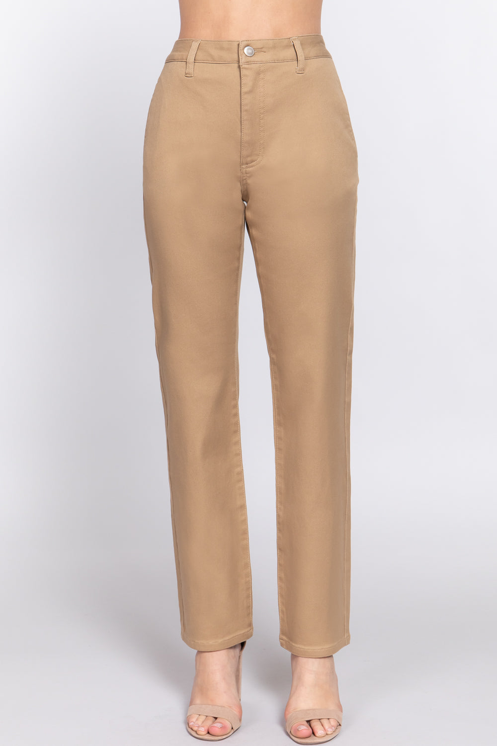 Khaki - Straight Fit Twill Long Pants - 5 colors - womens pants at TFC&H Co.