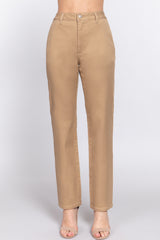 Khaki - Straight Fit Twill Long Pants - 5 colors - womens pants at TFC&H Co.
