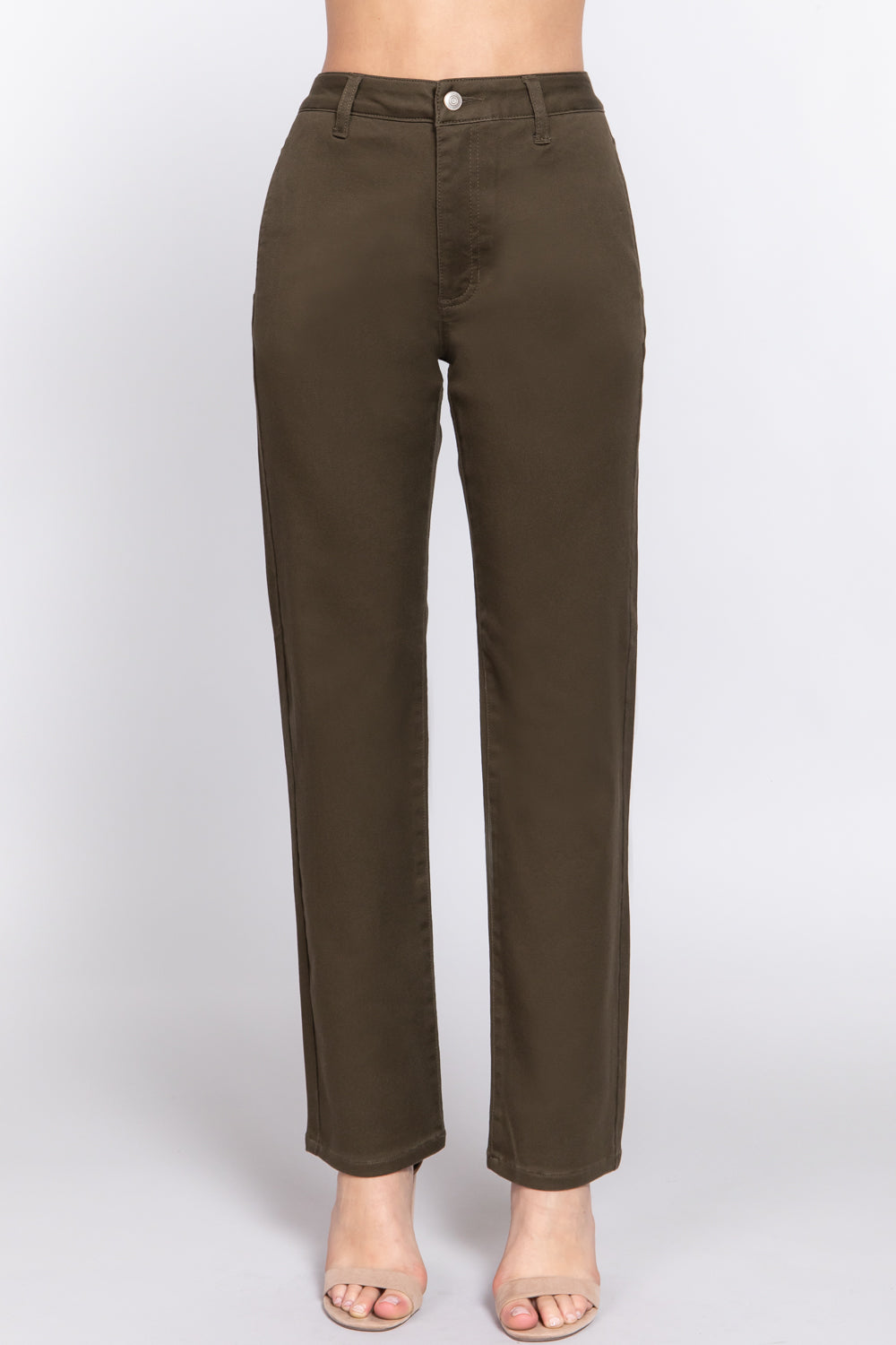 Olive - Straight Fit Twill Long Pants - 5 colors - womens pants at TFC&H Co.