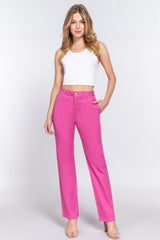 Pink - Straight Fit Twill Long Pants - 5 colors - womens pants at TFC&H Co.