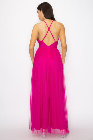 - Pleated Mesh Slit Maxi Dress - 3 colors - womens dress at TFC&H Co.