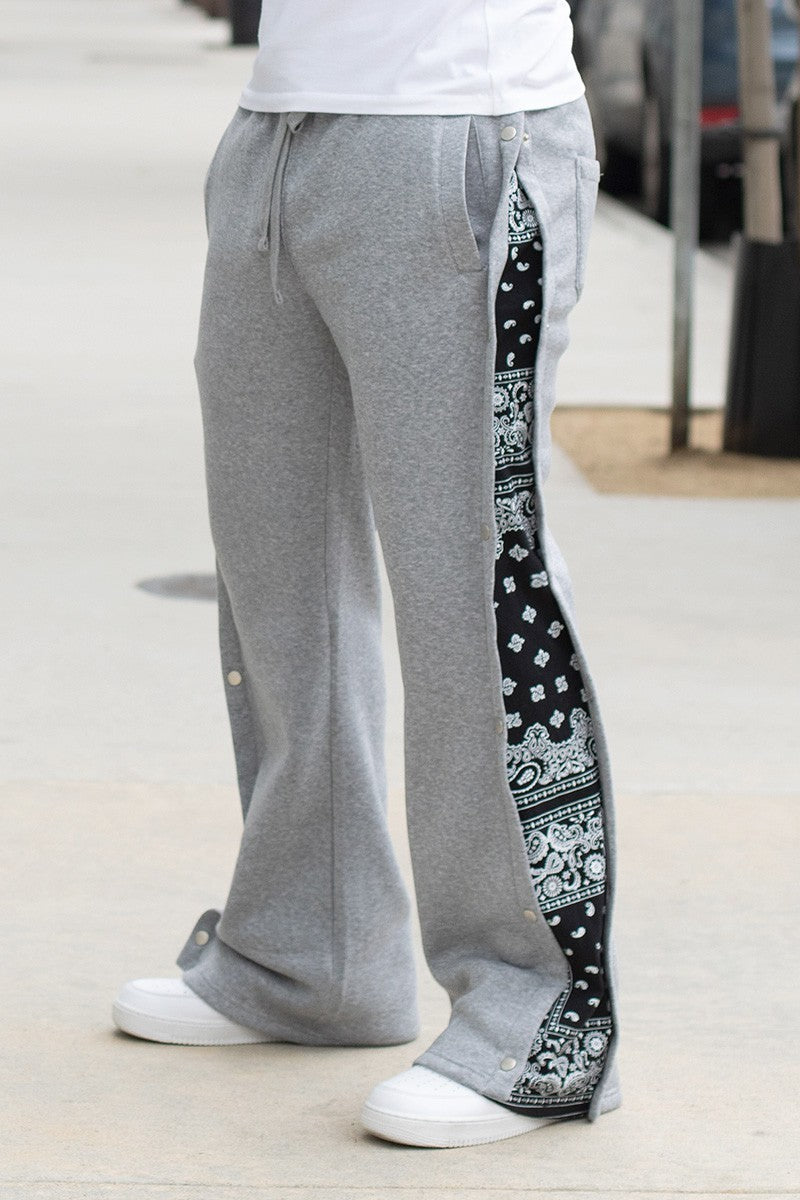 Grey - Flared Bandana Fleece Men's Jogging Pants - mens jogging pants at TFC&H Co.
