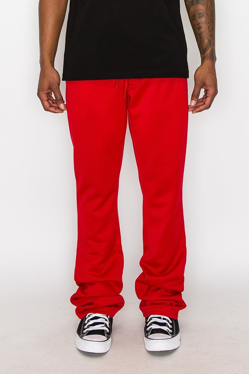 Red - Solid Flare Stacked Men's Track Pants - mens track pants at TFC&H Co.
