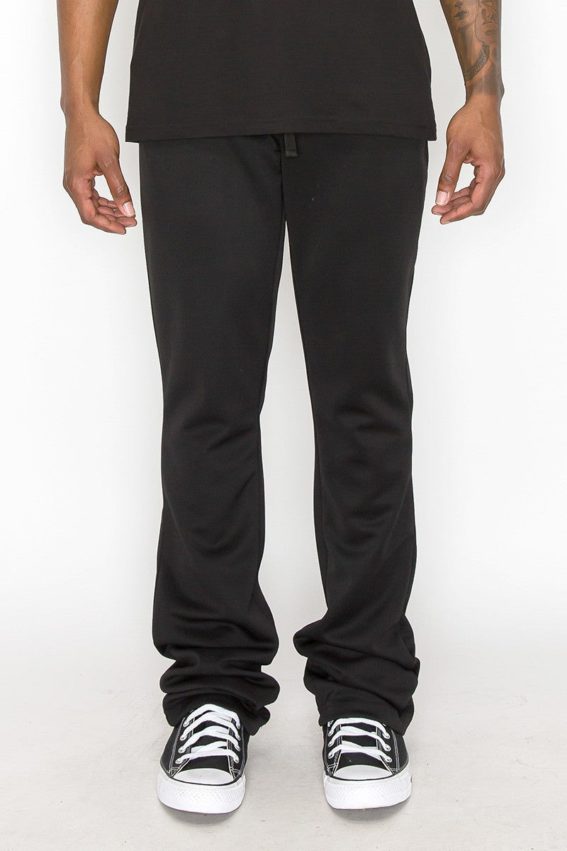 Black - Solid Flare Stacked Men's Track Pants - mens track pants at TFC&H Co.