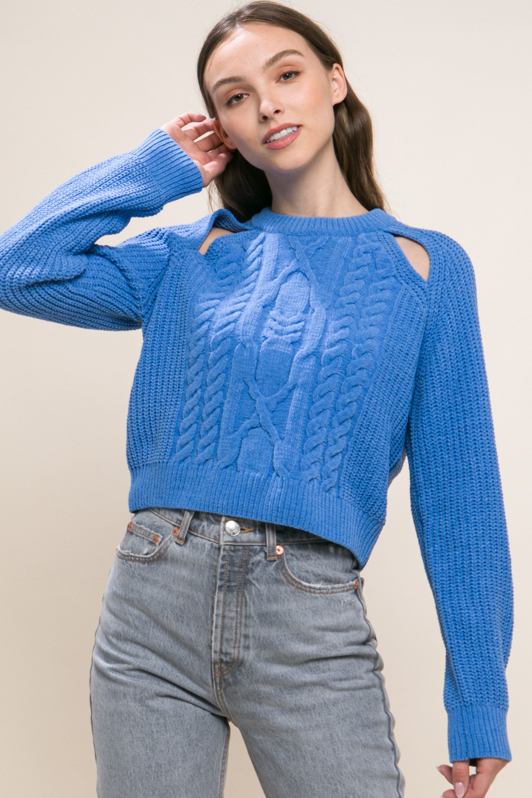 - Women's Knit Pullover Sweater With Cold Shoulder Detail - 4 colors - womens sweater at TFC&H Co.