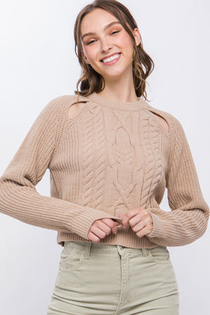 - Women's Knit Pullover Sweater With Cold Shoulder Detail - 4 colors - womens sweater at TFC&H Co.