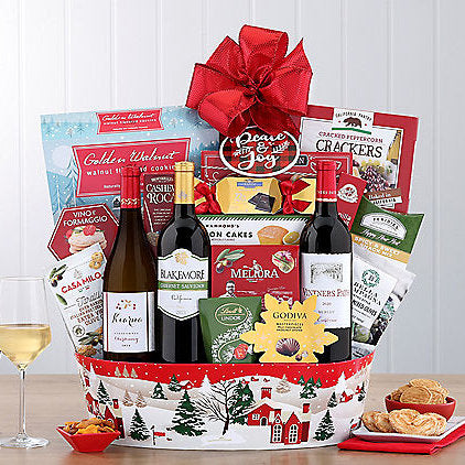 10 17 12 - Holiday Red & White Trio: Festive Gift Basket - Gift basket at TFC&H Co.