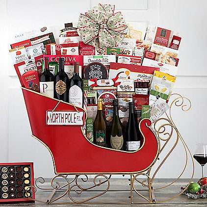 30 37 0 - Sommelier's Fine Wine: Holiday Sleigh Gift Basket - Gift basket at TFC&H Co.