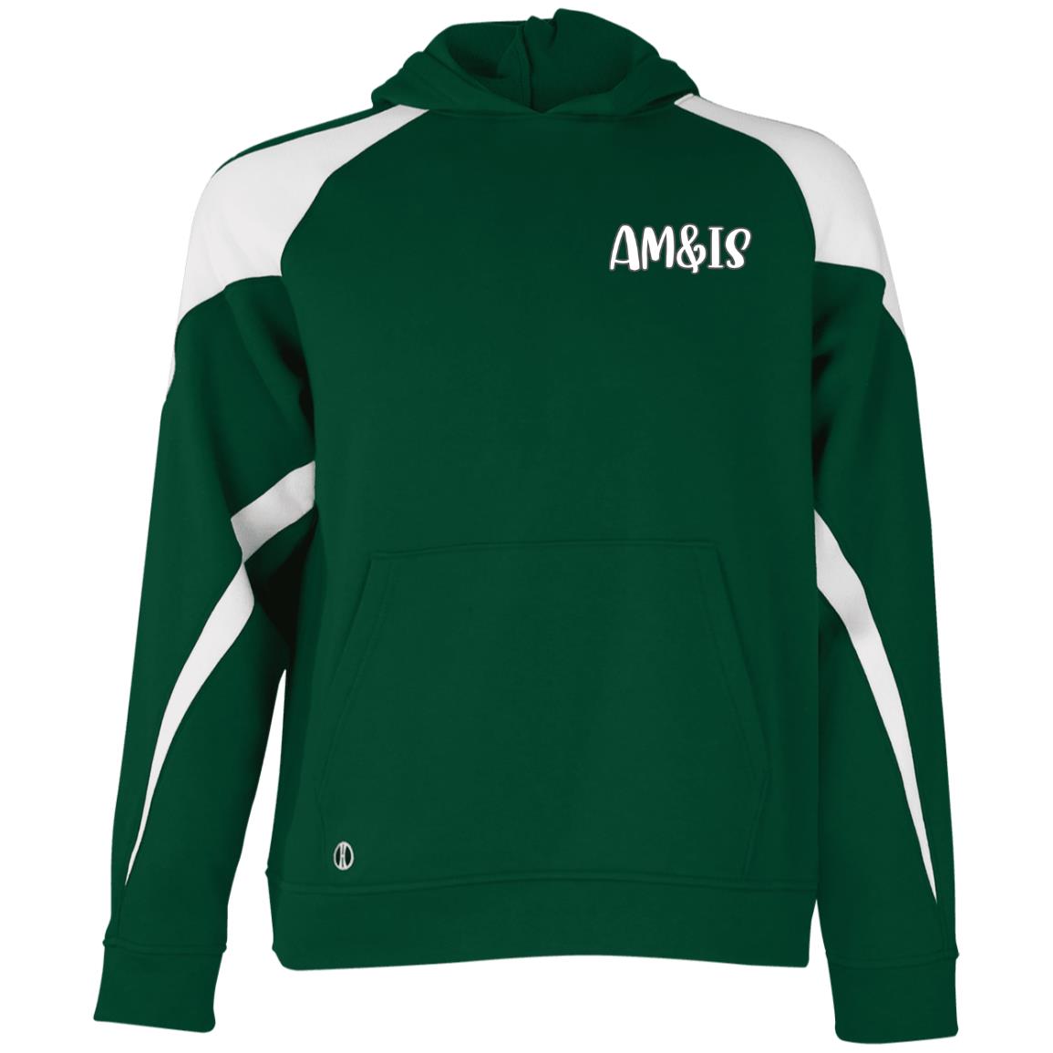 FOREST WHITE - AM&IS Activewear Youth Athletic Colorblock Fleece Hoodie - kids hoodie at TFC&H Co.